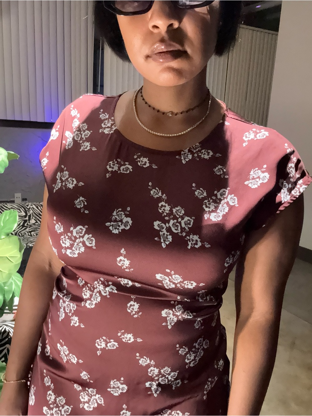 a new day Burgundy Floral Midi Dress with Cap Sleeves
